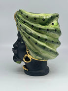 Teste di Moro Atena Ceramica Caltagirone cm H.24 L.18 Artigianale Verde Pois Nero Oro DD CERAMICHE SICILIANE