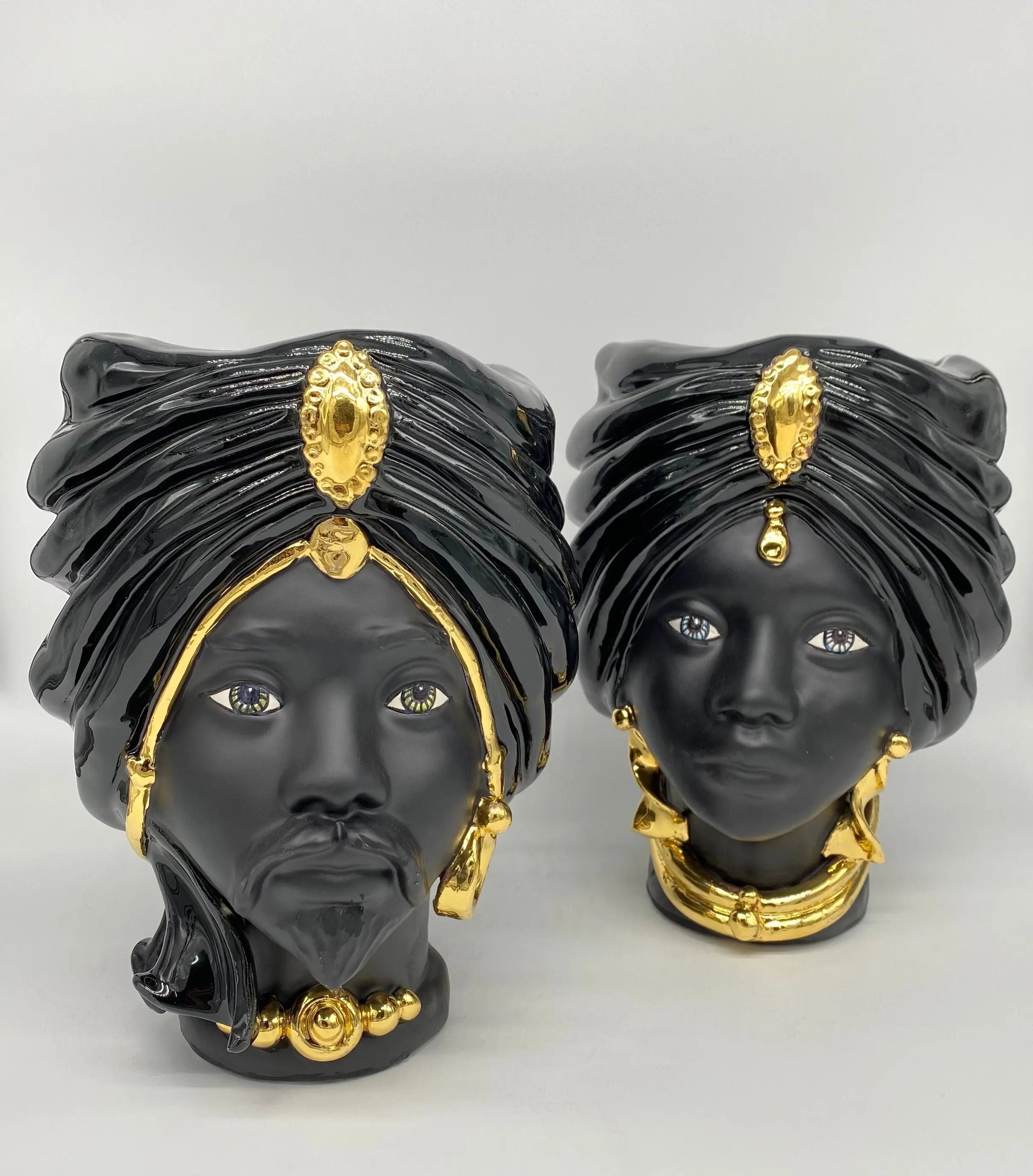 Teste di Moro Atena Ceramica Caltagirone cm H.24 L.18 Artigianale Nero Oro DD CERAMICHE SICILIANE