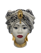 Teste di Moro Atena Ceramica Caltagirone cm H.30 L.23 Artigianale Opaco Bianco Barocco Oro - DD CERAMICHE SICILIANE