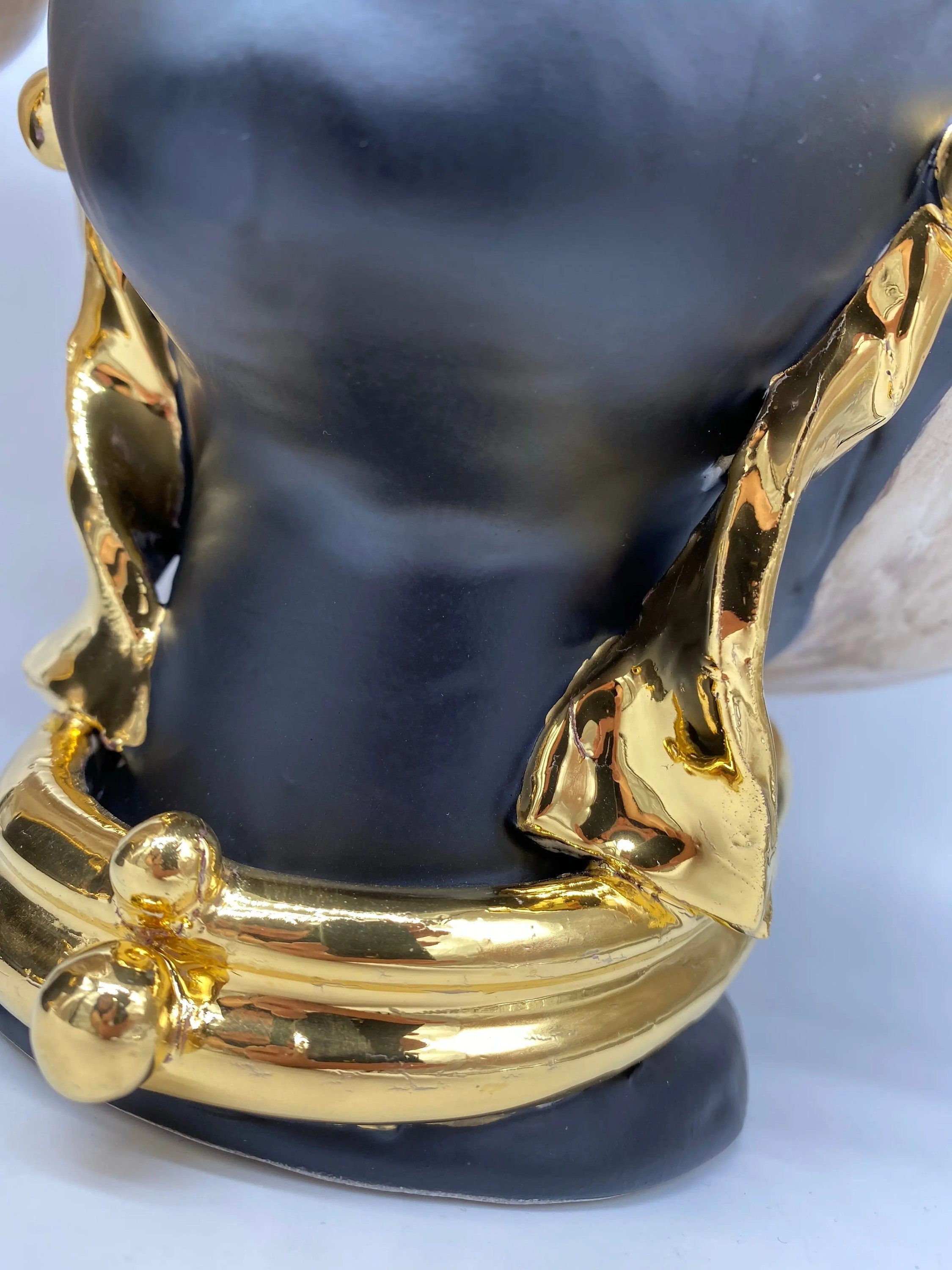 Teste di Moro Atena Ceramica Caltagirone cm H.30 L.23 Artigianale Écru Nero Oro DD CERAMICHE SICILIANE