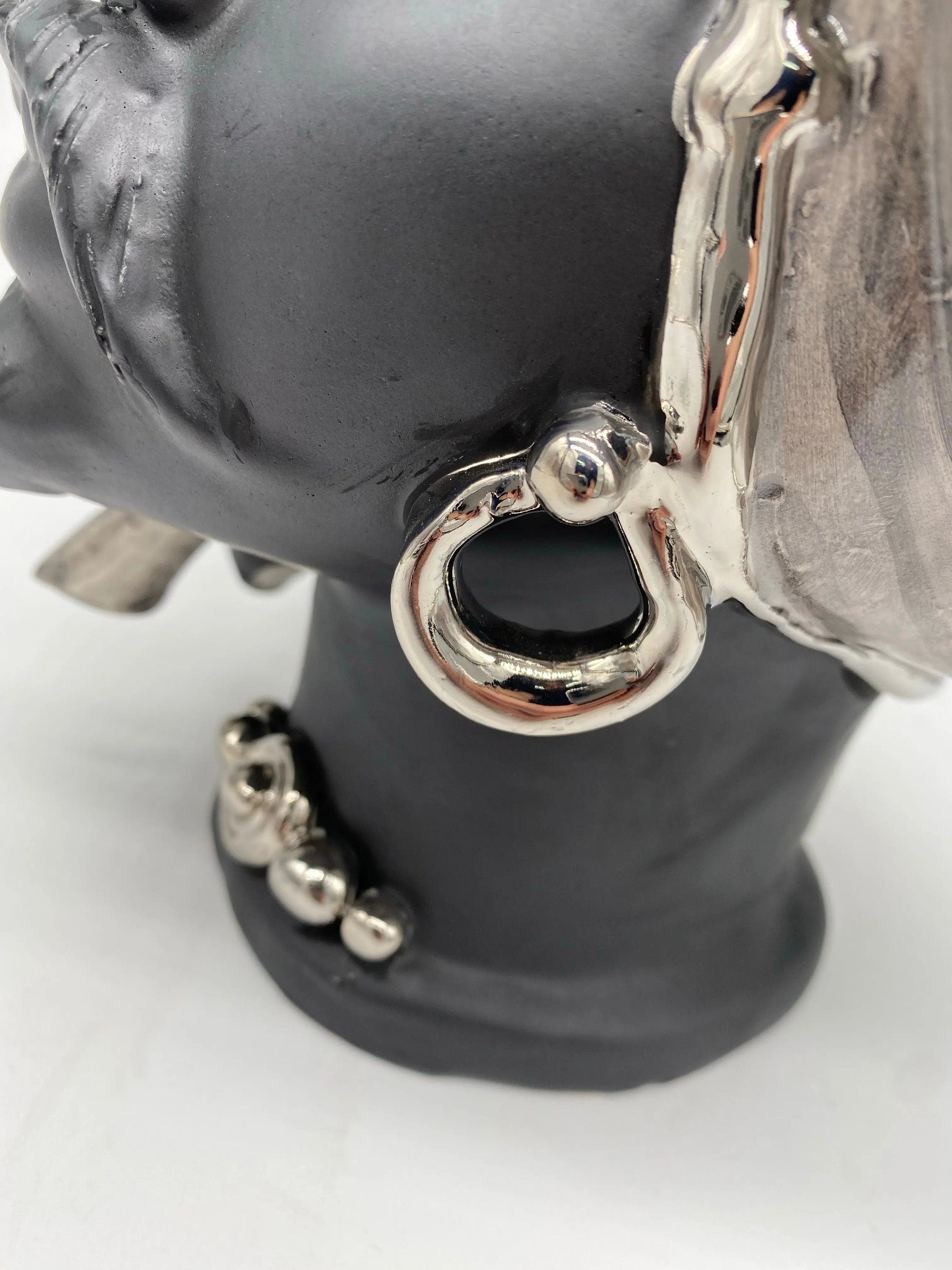 Teste di Moro Atena Ceramica Caltagirone cm H.30 L.23 Artigianale Grigio Nero Platino DD CERAMICHE SICILIANE