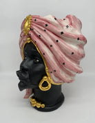 Teste di Moro Atena Ceramica Caltagirone cm H.30 L.23 Artigianale Rosa Pois Nero Oro - DD CERAMICHE SICILIANE