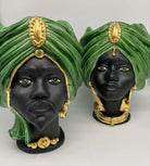 Teste di Moro Atena Ceramica Caltagirone cm H.30 L.23 Artigianale Verde Cristallo Nero Oro DD CERAMICHE SICILIANE