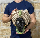 Teste di Moro Atena Ceramica Caltagirone cm H.30 L.23 Artigianale Écru Nero Verde DD CERAMICHE SICILIANE