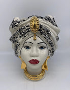 Teste di Moro Atena Ceramica Caltagirone cm H.30 L.23 Artigianale Opaco Bianco Barocco Oro DD CERAMICHE SICILIANE