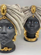 Teste di Moro Atena Ceramica Caltagirone cm H.30 L.23 Artigianale Ghiaccio Nero Oro DD CERAMICHE SICILIANE