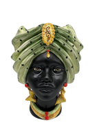 Teste di Moro Atena Ceramica Caltagirone cm H.30 L.23 Artigianale Verde Pois Nero Giallo - DD CERAMICHE SICILIANE