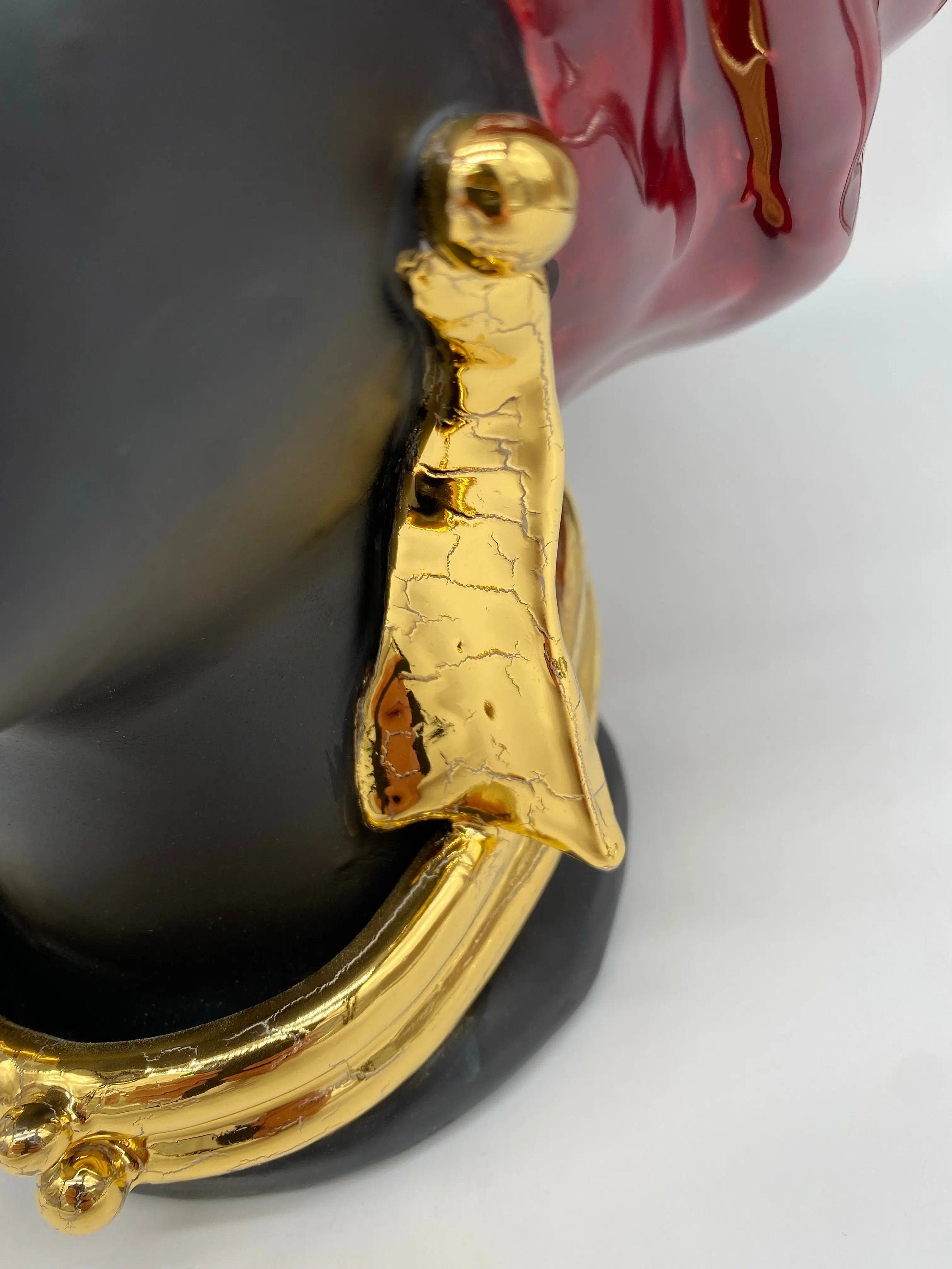 Teste di Moro Atena Ceramica Caltagirone cm H.30 L.23 Artigianale Bordeaux Nero Oro DD CERAMICHE SICILIANE