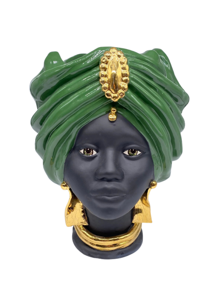 Teste di Moro Atena Ceramica Caltagirone cm H.30 L.23 Artigianale Verde Nero Oro DD CERAMICHE SICILIANE