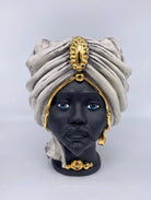 Teste di Moro Atena Ceramica Caltagirone cm H.30 L.23 Artigianale Ghiaccio Nero Oro DD CERAMICHE SICILIANE