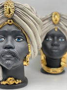 Teste di Moro Atena Ceramica Caltagirone cm H.30 L.23 Artigianale Ghiaccio Nero Oro DD CERAMICHE SICILIANE