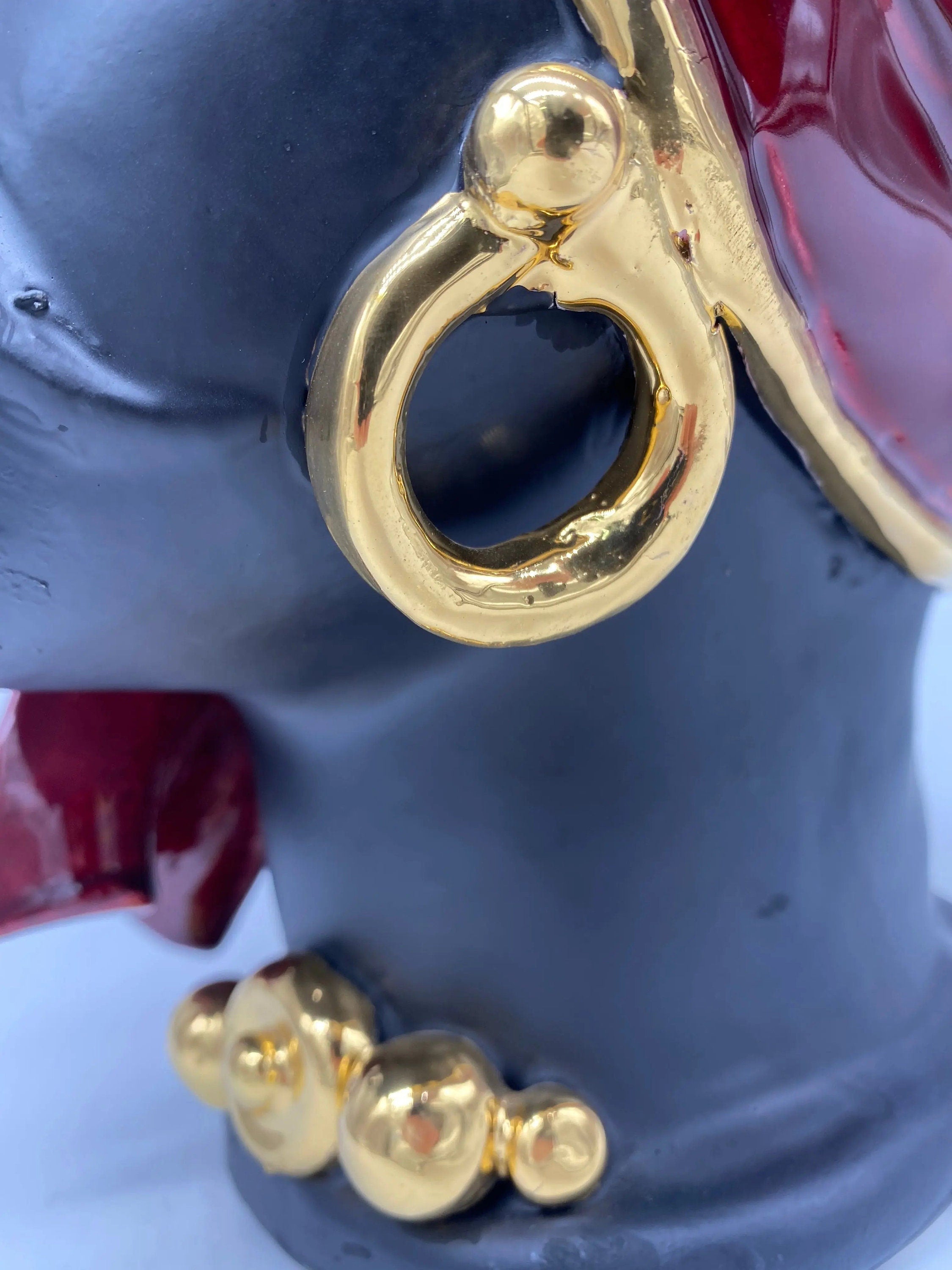 Teste di Moro Atena Ceramica Caltagirone cm H.30 L.23 Artigianale Bordeaux Nero Oro DD CERAMICHE SICILIANE