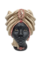 Teste di Moro Atena Ceramica Caltagirone cm H.30 L.23 Artigianale Écru Nero Viola - DD CERAMICHE SICILIANE