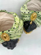 Teste di Moro Atena Ceramica Caltagirone cm H.30 L.23 Artigianale Verde Pois Nero Oro - DD CERAMICHE SICILIANE