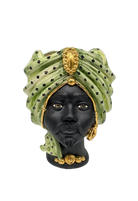 Teste di Moro Atena Ceramica Caltagirone cm H.30 L.23 Artigianale Verde Pois Nero Oro - DD CERAMICHE SICILIANE