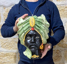 Teste di Moro Atena Ceramica Caltagirone cm H.30 L.23 Artigianale Verde Pois Nero Giallo DD CERAMICHE SICILIANE
