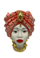 Teste di Moro Atena Ceramica Caltagirone cm H.30 L.23 Artigianale Rosso Pois Oro - DD CERAMICHE SICILIANE