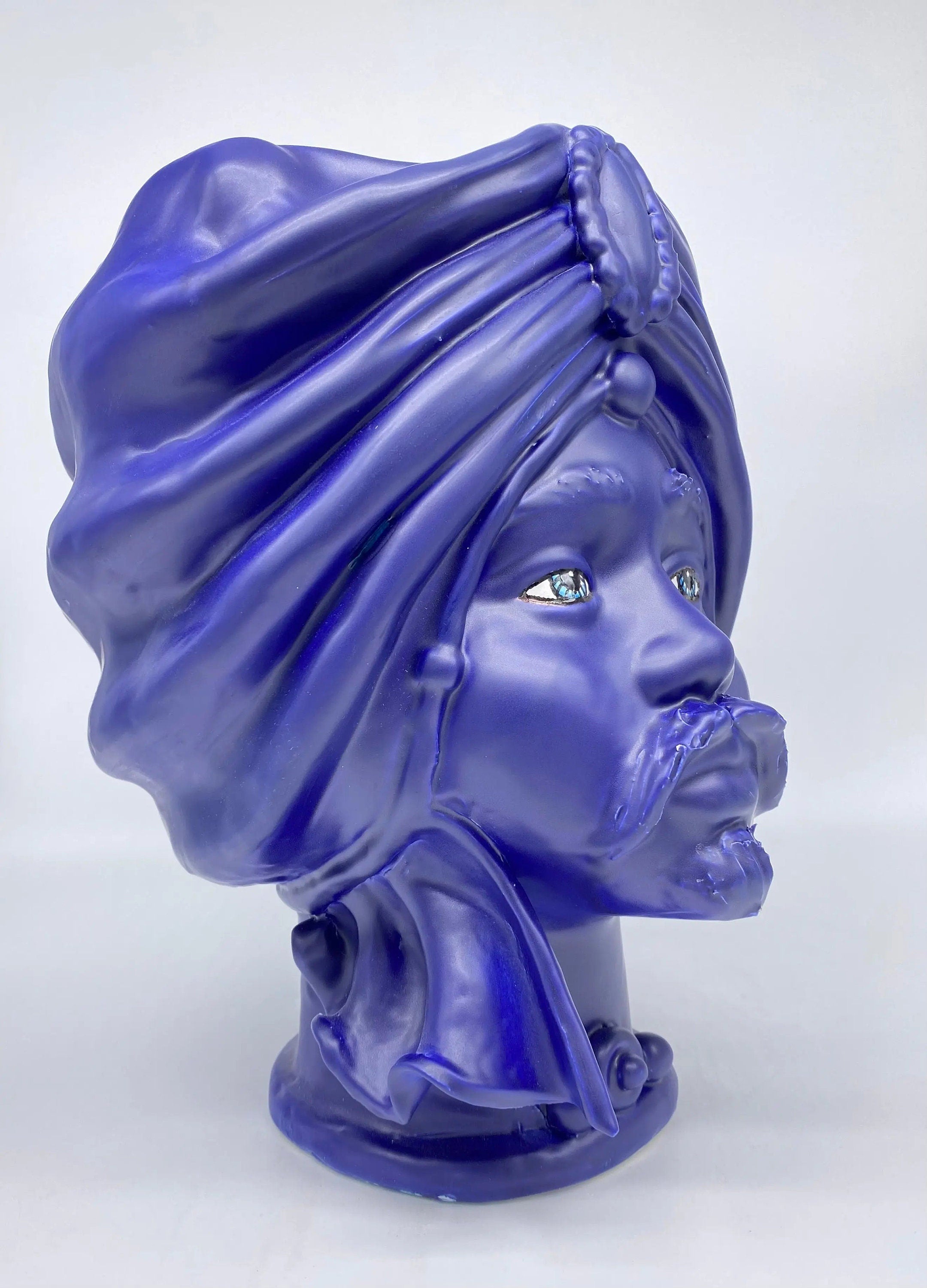 Teste di Moro Atena Ceramica Caltagirone cm H.30 L.23 Artigianale Blu Matt DD CERAMICHE SICILIANE