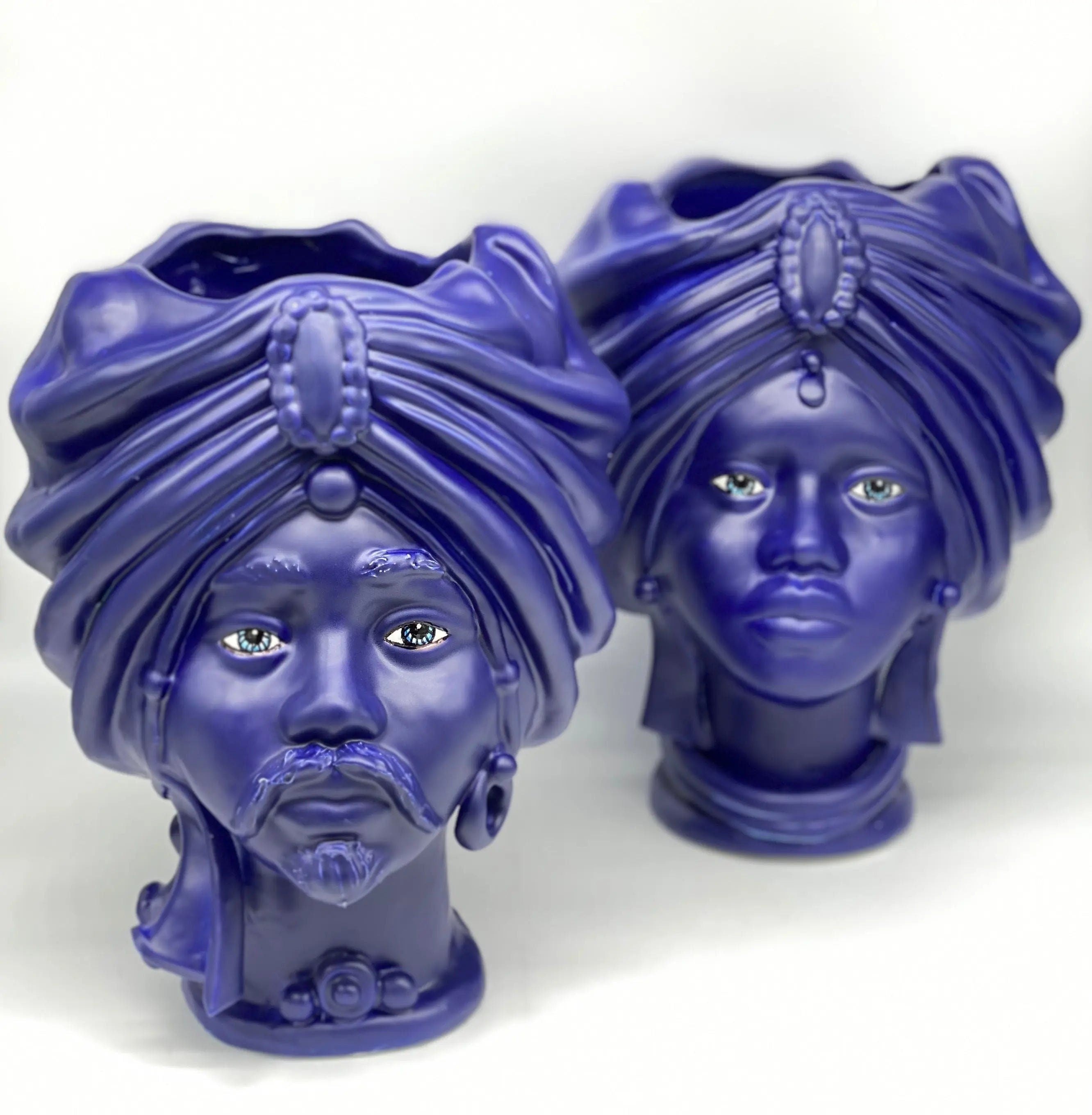 Teste di Moro Atena Ceramica Caltagirone cm H.30 L.23 Artigianale Blu Matt DD CERAMICHE SICILIANE