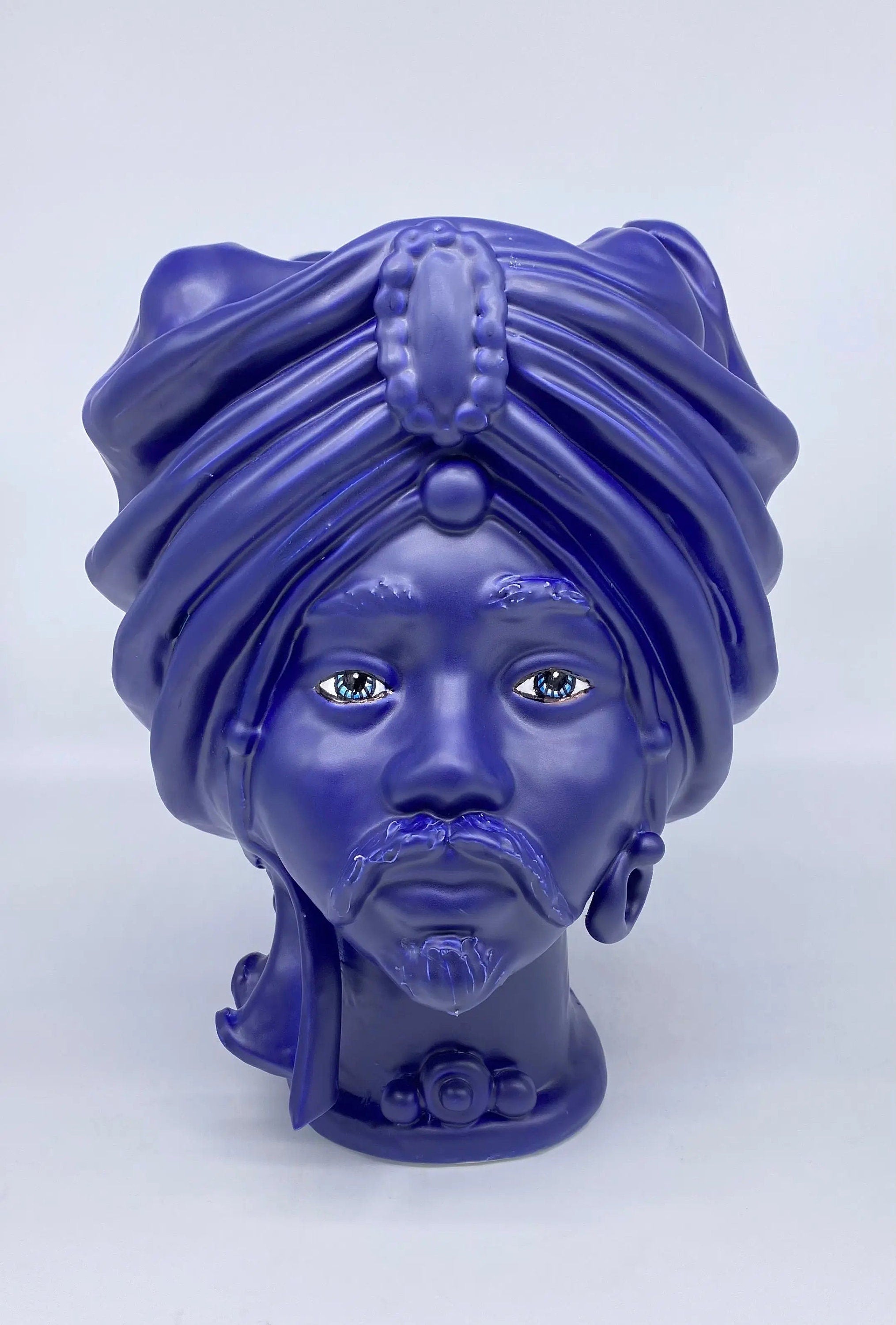 Teste di Moro Atena Ceramica Caltagirone cm H.30 L.23 Artigianale Blu Matt DD CERAMICHE SICILIANE