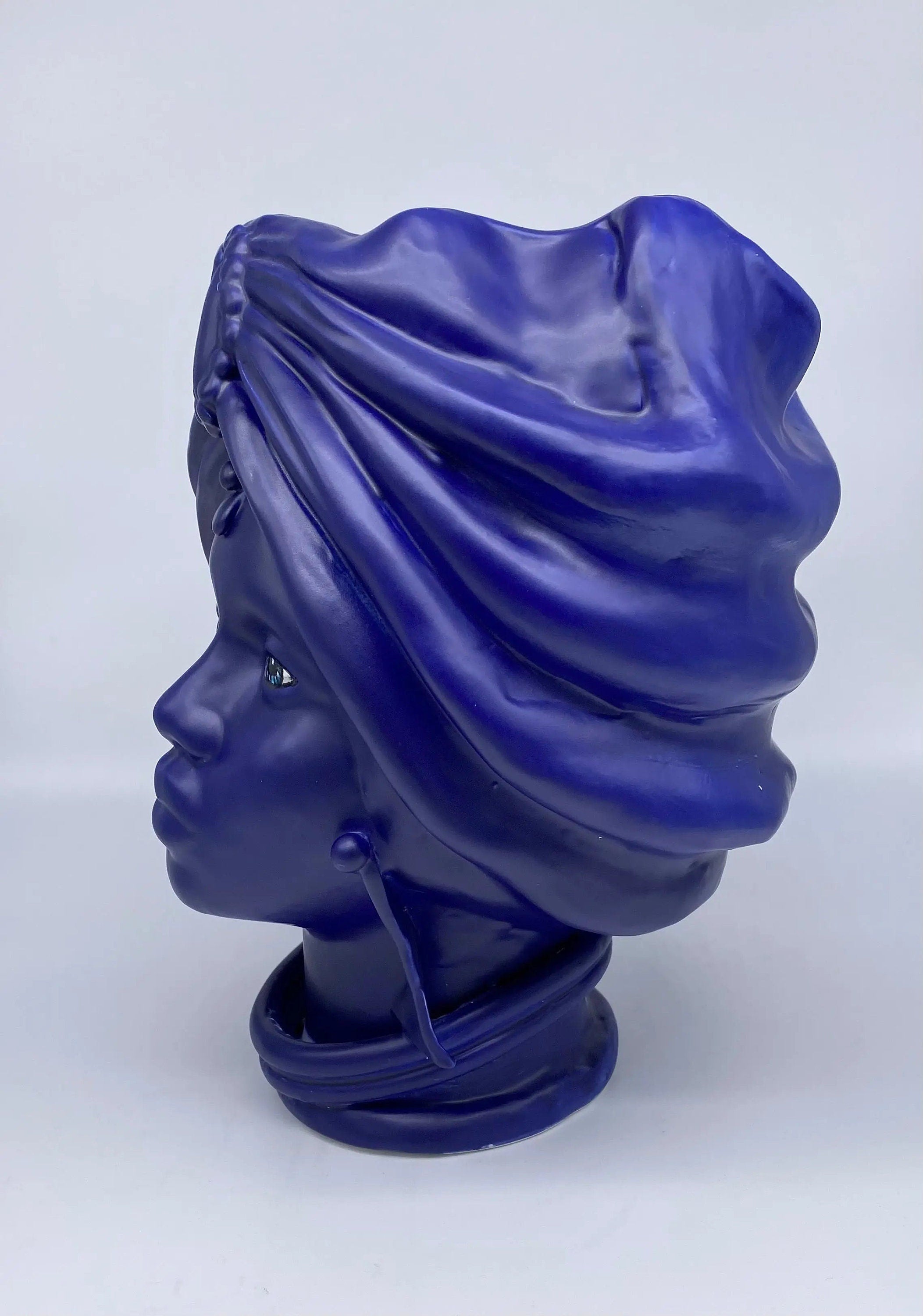 Teste di Moro Atena Ceramica Caltagirone cm H.30 L.23 Artigianale Blu Matt DD CERAMICHE SICILIANE