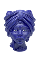Teste di Moro Atena Ceramica Caltagirone cm H.30 L.23 Artigianale Blu Matt - DD CERAMICHE SICILIANE