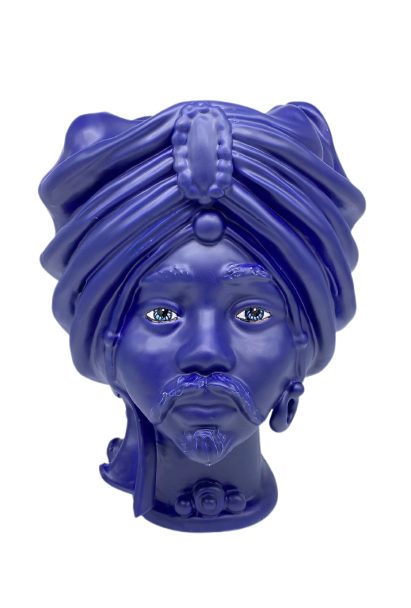 Teste di Moro Atena Ceramica Caltagirone cm H.30 L.23 Artigianale Blu Matt - DD CERAMICHE SICILIANE