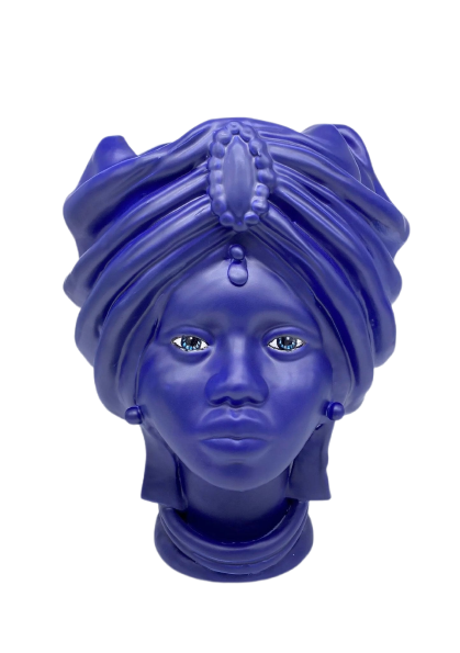 Teste di Moro Atena Ceramica Caltagirone cm H.30 L.23 Artigianale Blu Matt - DD CERAMICHE SICILIANE