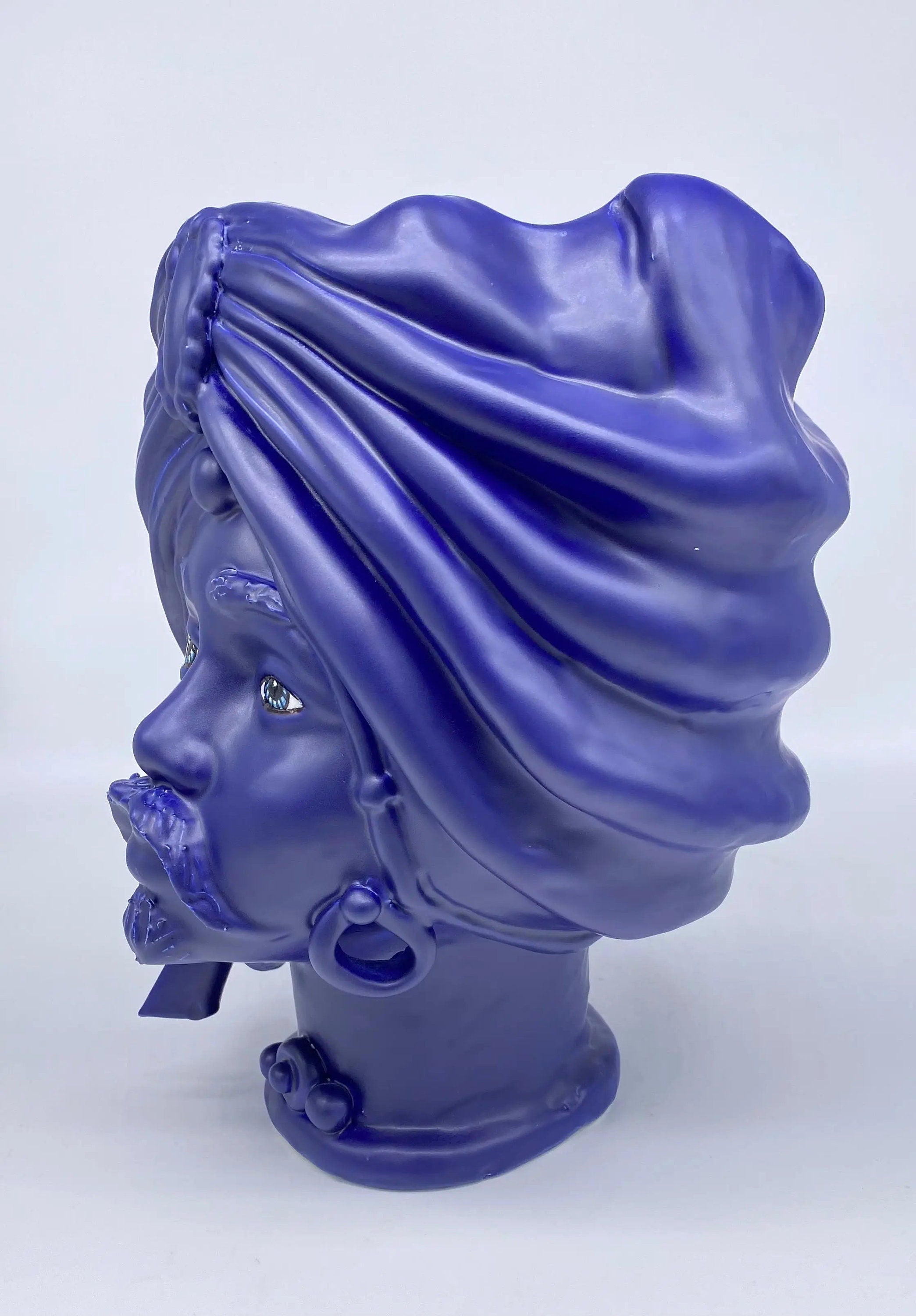 Teste di Moro Atena Ceramica Caltagirone cm H.30 L.23 Artigianale Blu Matt DD CERAMICHE SICILIANE