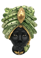 Teste di Moro Atena Ceramica Caltagirone cm H.40 L.28 Artigianale Verde Pois Nero Oro - DD CERAMICHE SICILIANE