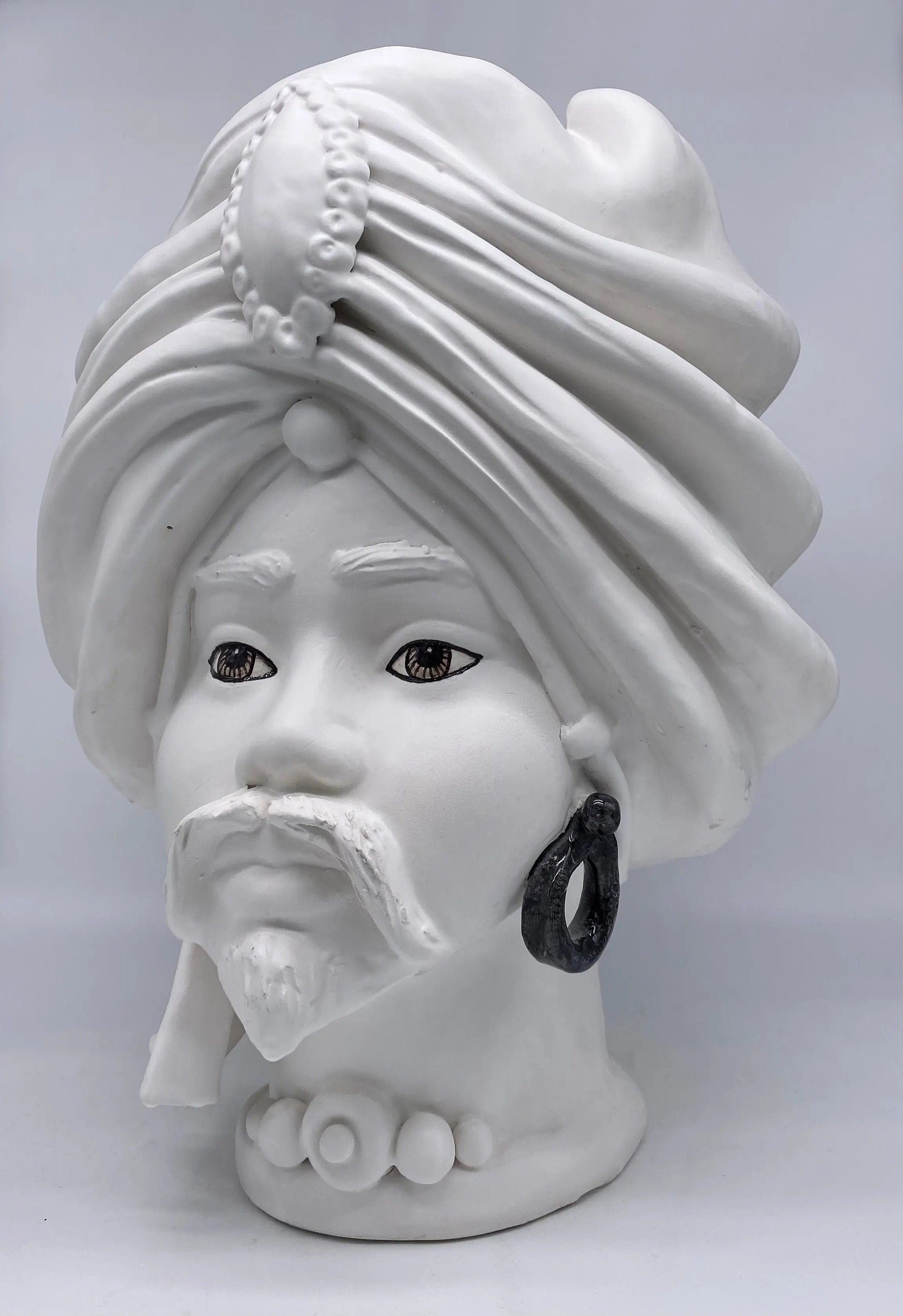 Teste di Moro Atena Ceramica Caltagirone cm H.40 L.28 Artigianale Bianco Opaco DD CERAMICHE SICILIANE
