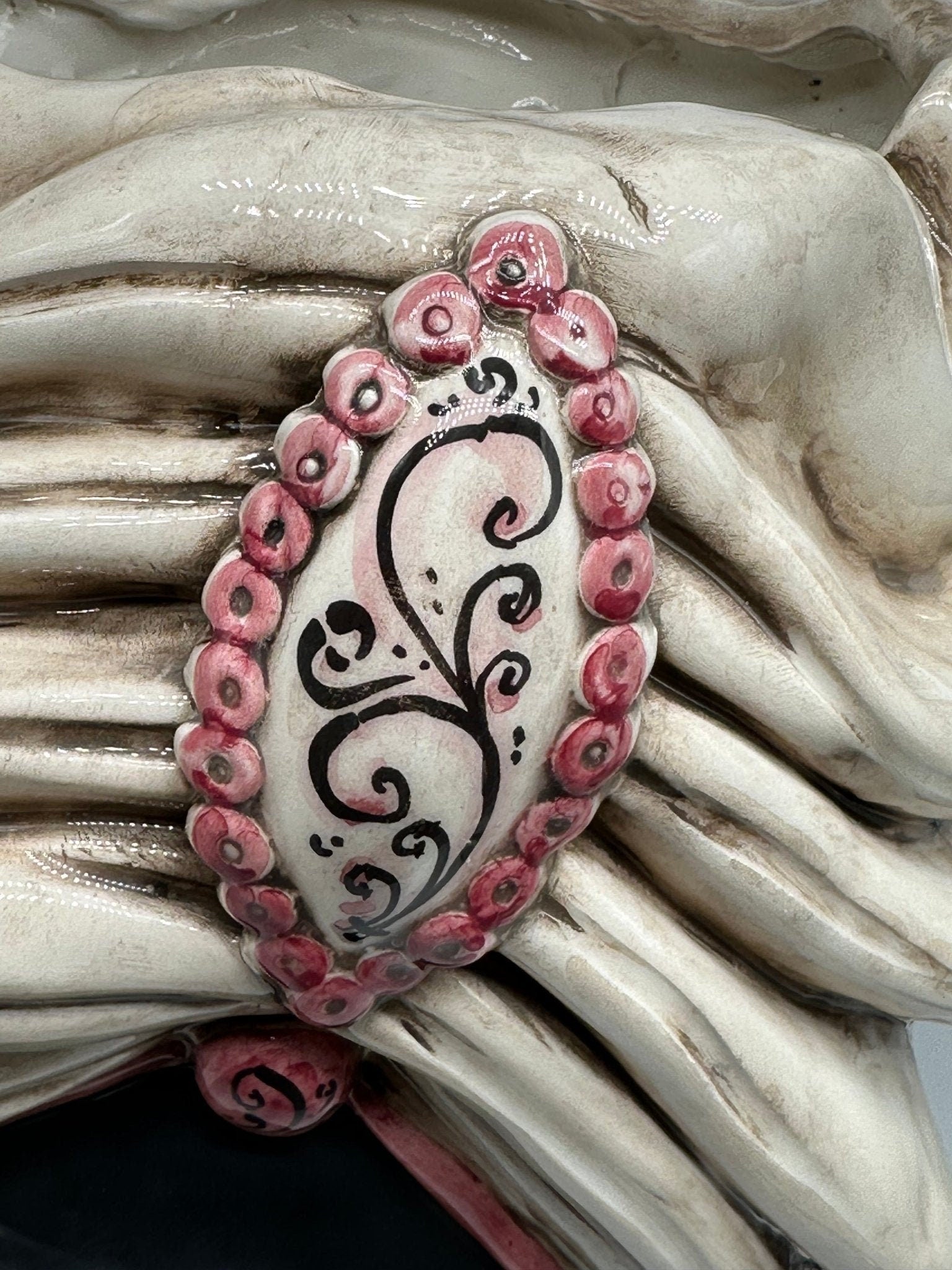 FINE SERIE - Testa di Moro Atena Ceramica Caltagirone cm H.40 L.28 Artigianale Écru Beige Lilla - DD CERAMICHE SICILIANE