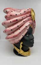 Teste di Moro Atena Ceramica Caltagirone cm H.40 L.28 Artigianale Rosa Pois Nero Oro - DD CERAMICHE SICILIANE