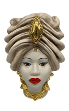Teste di Moro Atena Ceramica Caltagirone cm H.40 L.28 Artigianale Écru Beige Oro - DD CERAMICHE SICILIANE