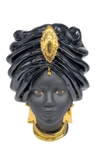 Teste di Moro Atena Ceramica Caltagirone cm H.40 L.28 Artigianale Nero Oro - DD CERAMICHE SICILIANE