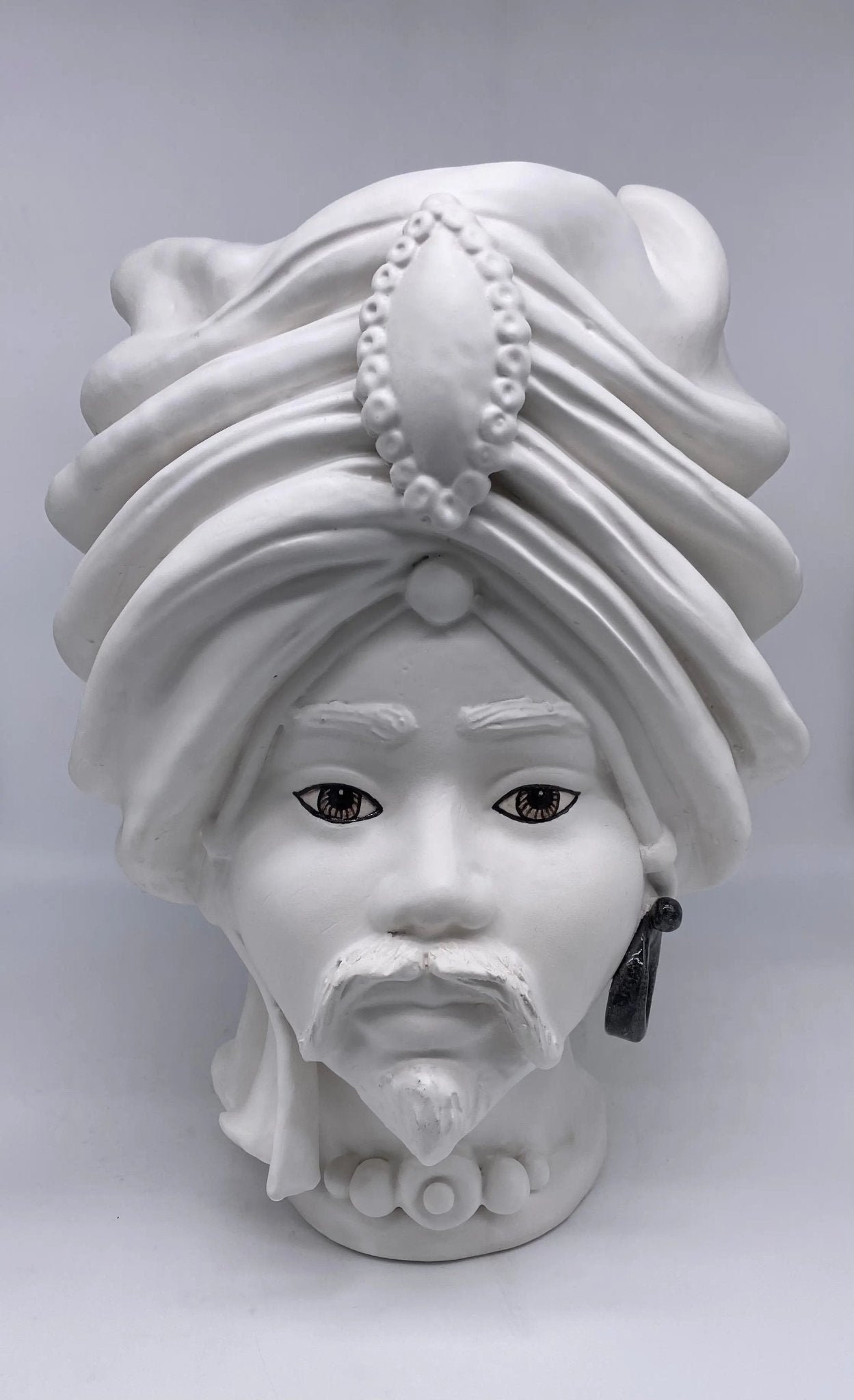 Teste di Moro Atena Ceramica Caltagirone cm H.40 L.28 Artigianale Bianco Opaco - DD CERAMICHE SICILIANE