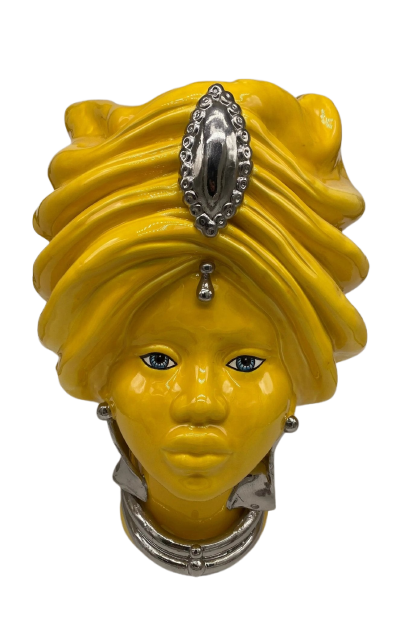 Teste di Moro Atena Ceramica Caltagirone cm H.40 L.28 Artigianale Giallo Platino - DD CERAMICHE SICILIANE
