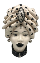 Teste di Moro Atena Ceramica Caltagirone cm H.40 L.28 Artigianale Bianco Pois Nero - DD CERAMICHE SICILIANE