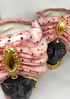 Teste di Moro Atena Ceramica Caltagirone cm H.40 L.28 Artigianale Rosa Pois Nero Oro - DD CERAMICHE SICILIANE