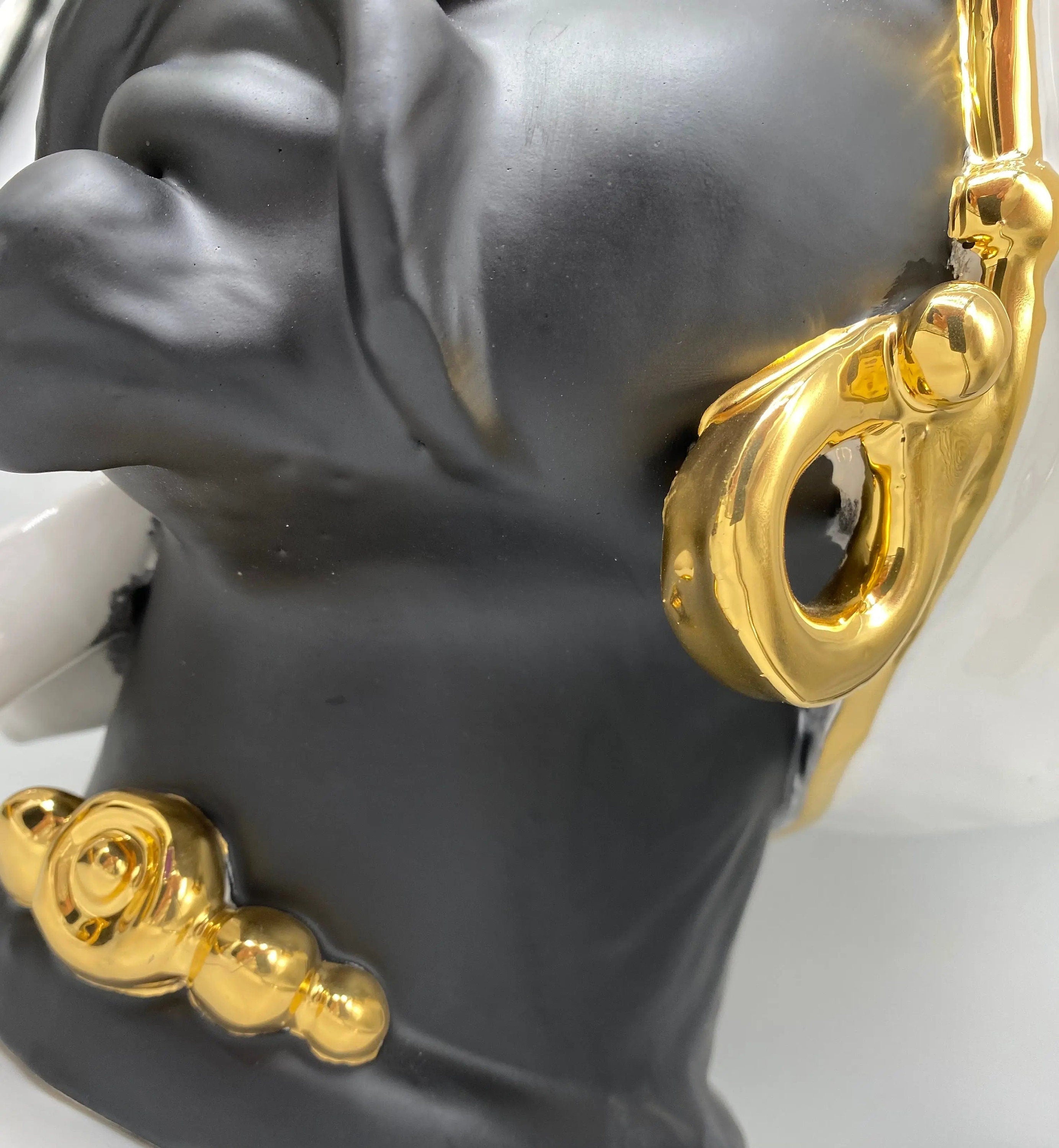 Teste di Moro Atena Ceramica Caltagirone cm H.40 L.28 Artigianale Bianco Nero Oro DD CERAMICHE SICILIANE