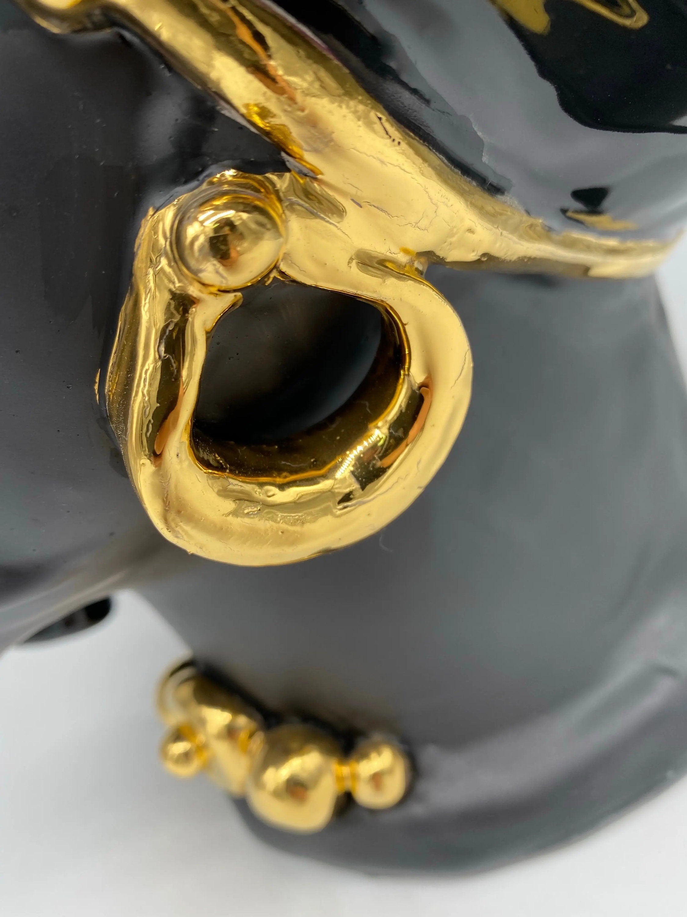 Teste di Moro Atena Ceramica Caltagirone cm H.40 L.28 Artigianale Nero Oro DD CERAMICHE SICILIANE