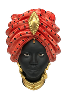Teste di Moro Atena Ceramica Caltagirone cm H.40 L.28 Artigianale Rosso Pois Nero Oro - DD CERAMICHE SICILIANE