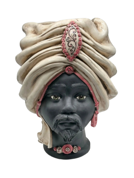 Teste di Moro Atena Ceramica Caltagirone cm H.40 L.28 Artigianale Écru Beige Lilla - Uomo - TESTA DI MORO