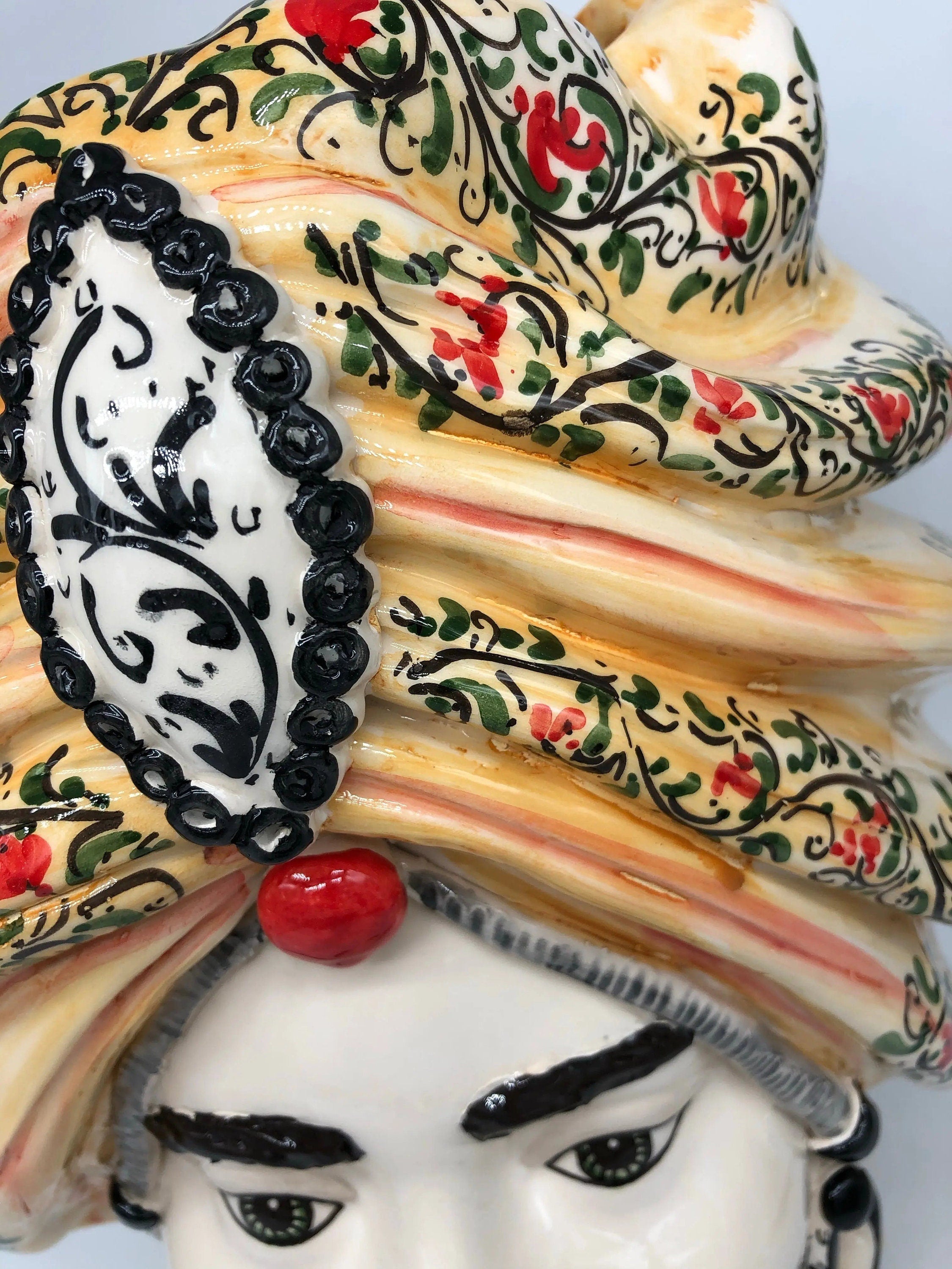 Teste di Moro Atena Ceramica Caltagirone cm H.40 L.28 Artigianale Decoro Floreale DD CERAMICHE SICILIANE