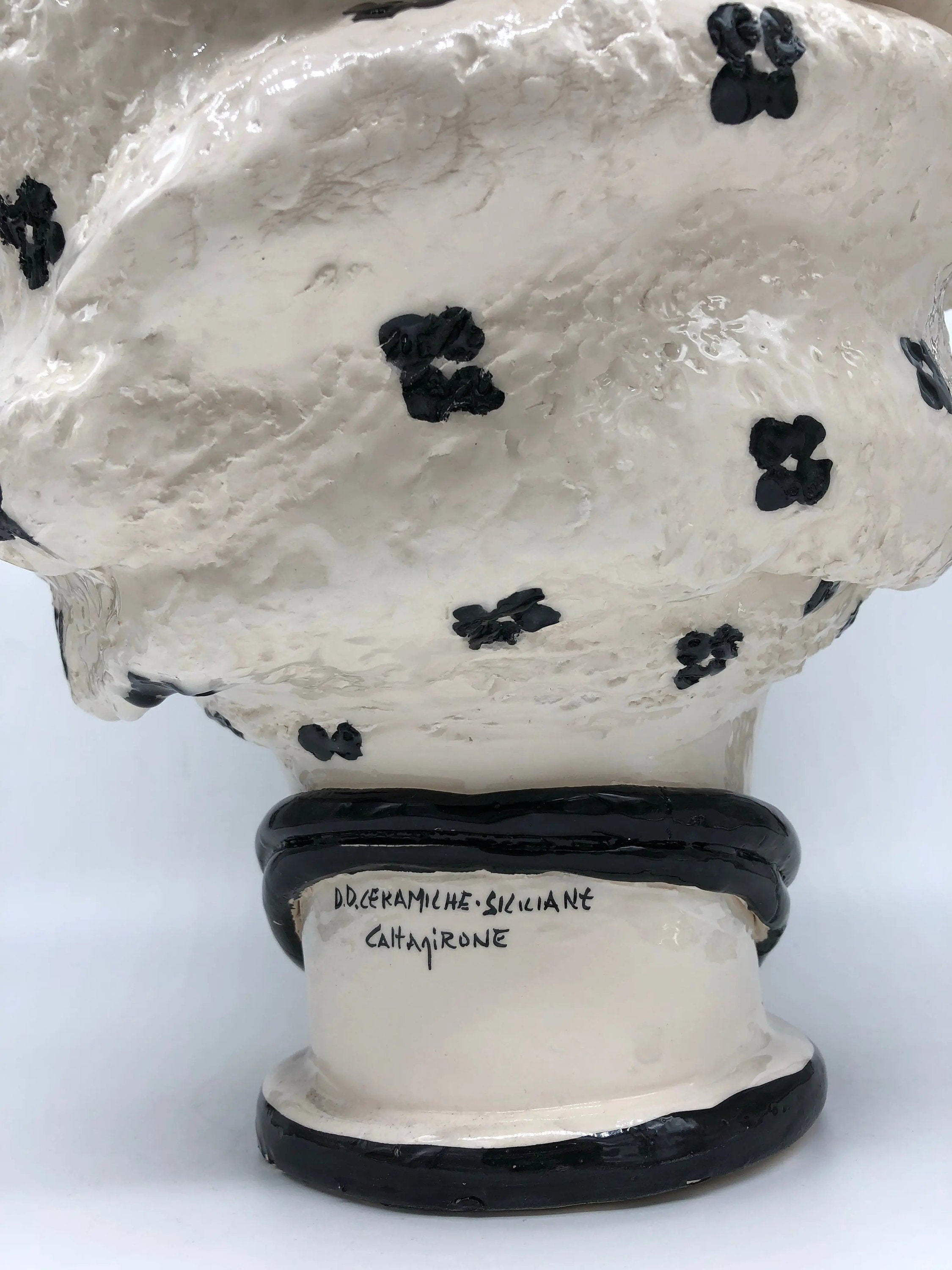 Teste di Moro Atena Ceramica Caltagirone cm H.40 L.28 Artigianale Bianco Pois Nero DD CERAMICHE SICILIANE