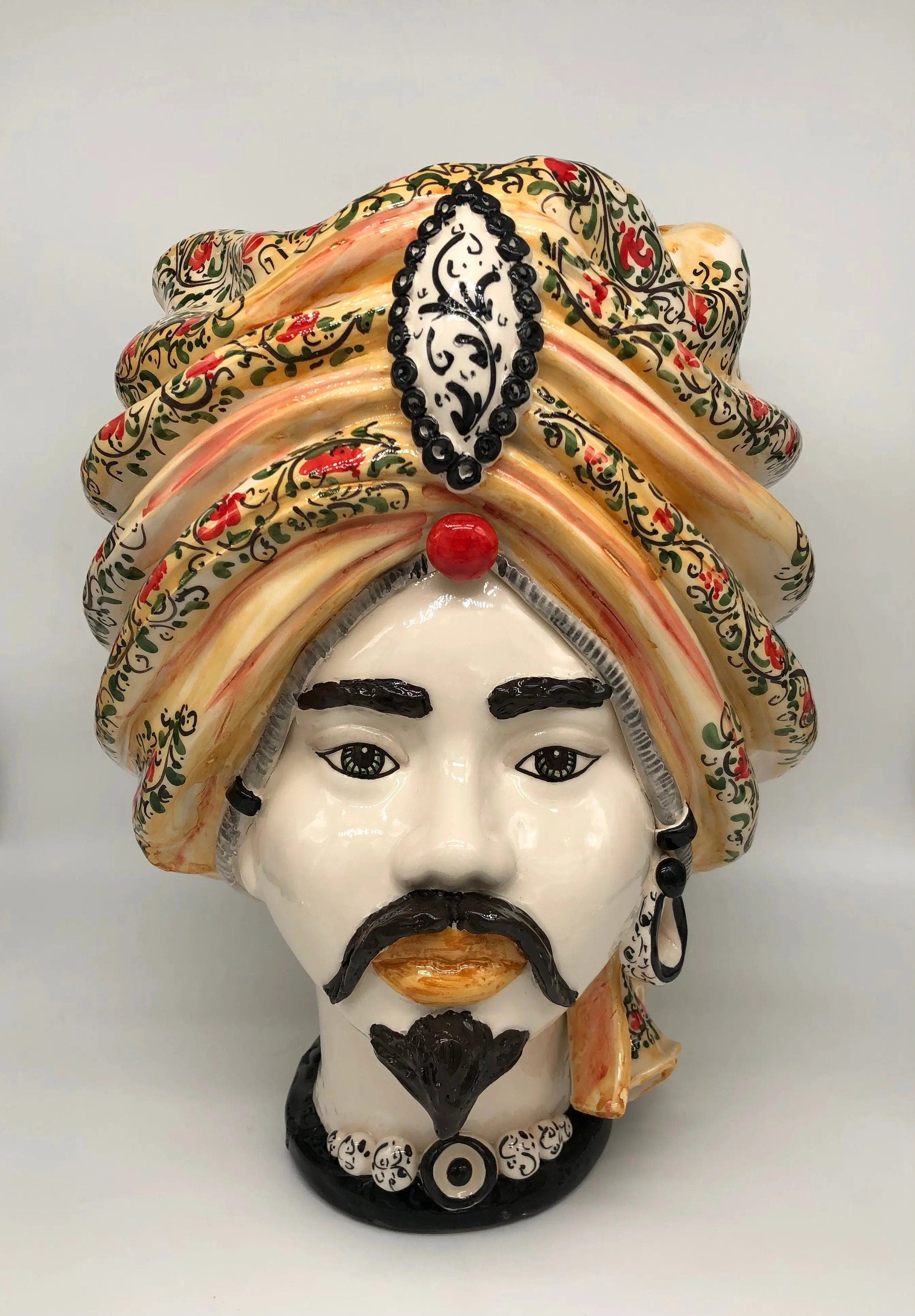 Teste di Moro Atena Ceramica Caltagirone cm H.40 L.28 Artigianale Decoro Floreale DD CERAMICHE SICILIANE