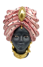 Teste di Moro Atena Ceramica Caltagirone cm H.40 L.28 Artigianale Rosa Pois Nero Oro - DD CERAMICHE SICILIANE