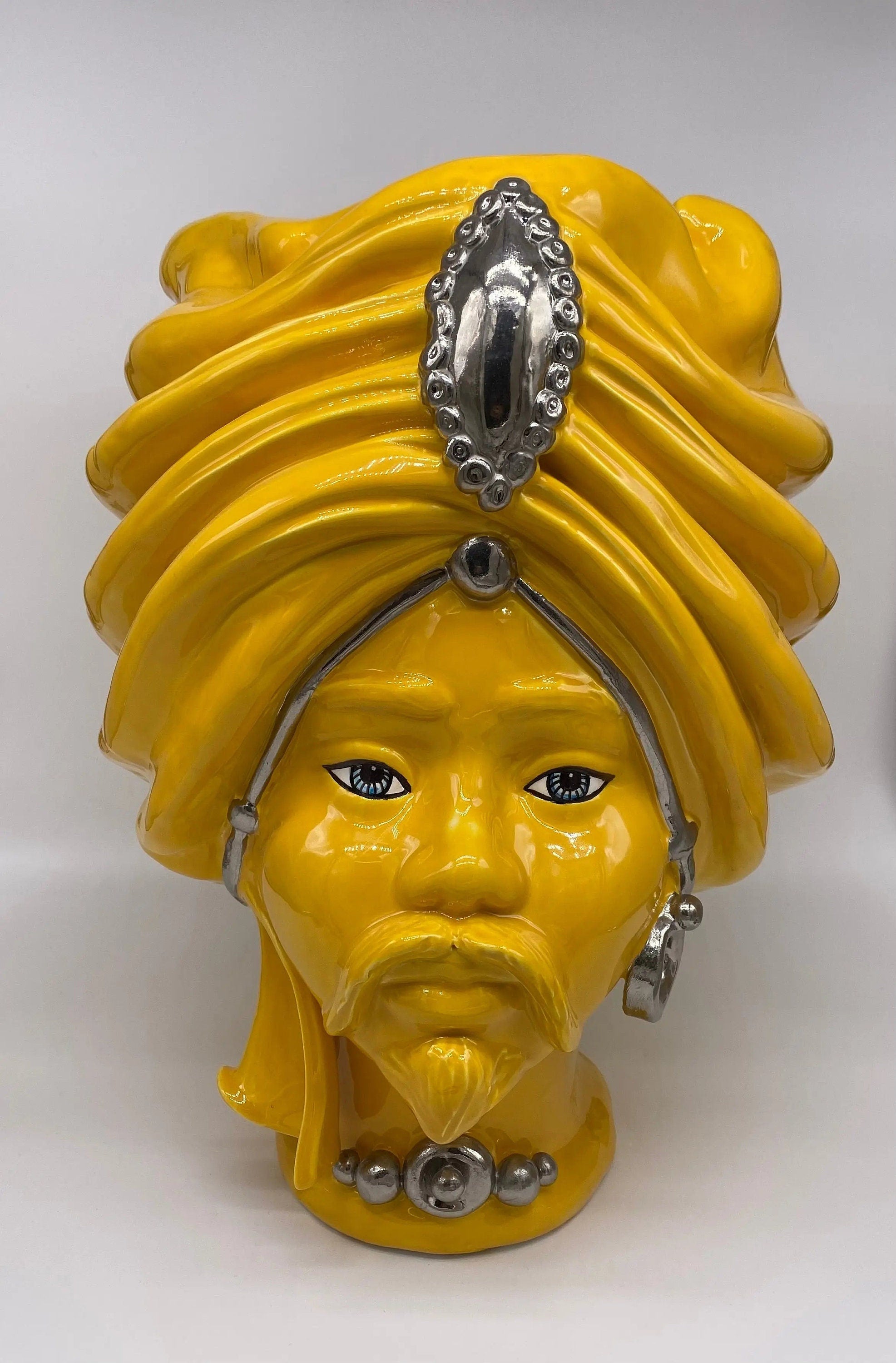 Teste di Moro Atena Ceramica Caltagirone cm H.40 L.28 Artigianale Giallo Platino DD CERAMICHE SICILIANE