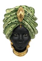 Teste di Moro Atena Ceramica Caltagirone cm H.40 L.28 Artigianale Verde Pois Nero Oro - DD CERAMICHE SICILIANE