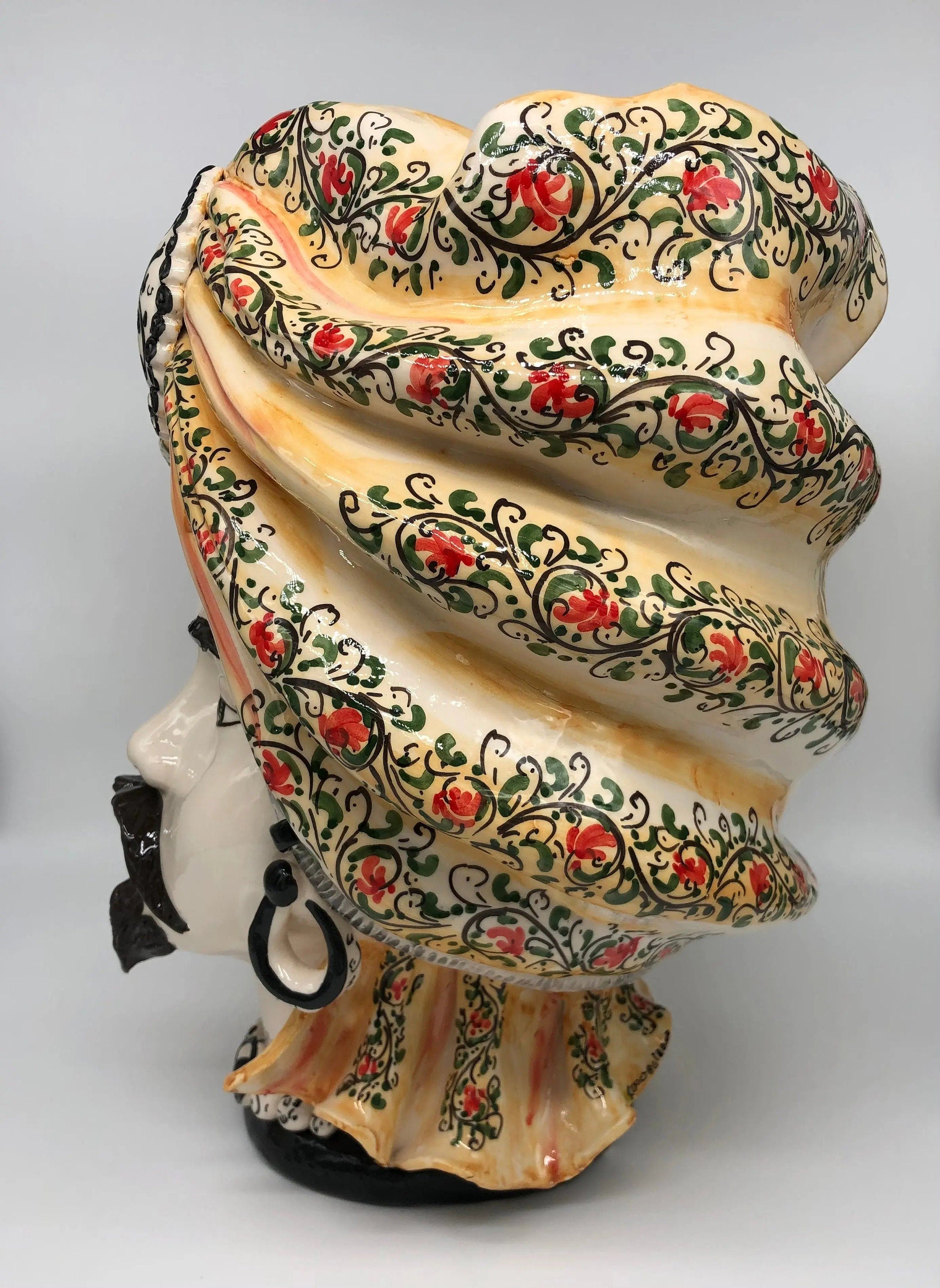 Teste di Moro Atena Ceramica Caltagirone cm H.40 L.28 Artigianale Decoro Floreale DD CERAMICHE SICILIANE